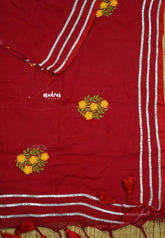 Red - Soft Mul Cotton Saree with embroidery work and Gota Patti border without blouse